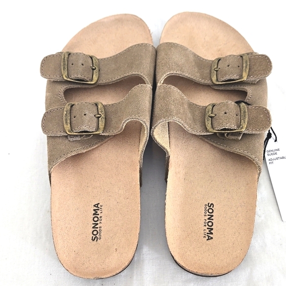 *NWT* Sonoma Taupe Leather Adjustable Straps Sandals Comfort Beach Summer, 8M - Picture 4 of 8